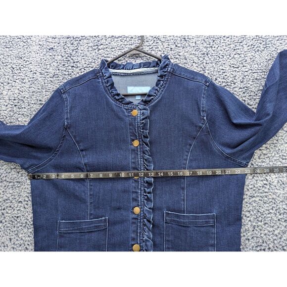 Draper James Denim Jacket Size XXL Button Up Ruffle Preppy Coquette Casual Blue - Picture 8 of 11
